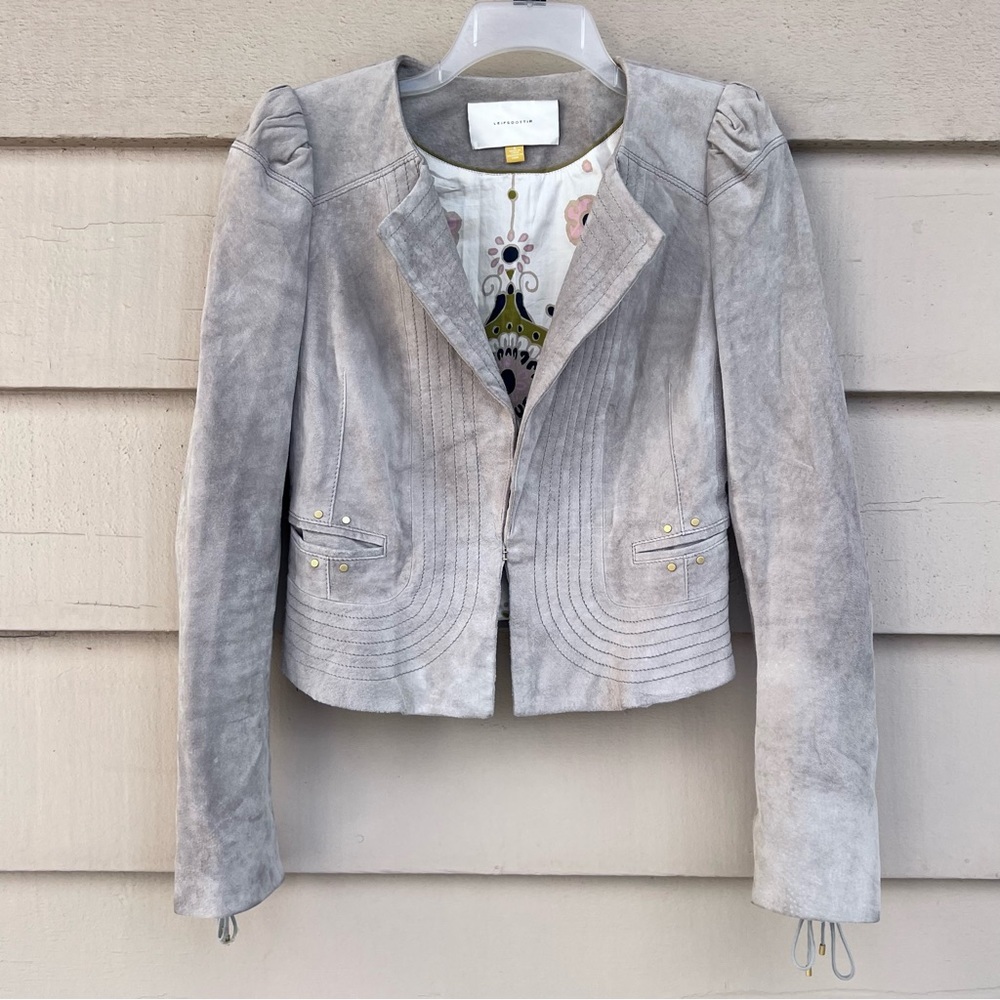 Leifsdottir taupe suede lace up cuffs crop jacket